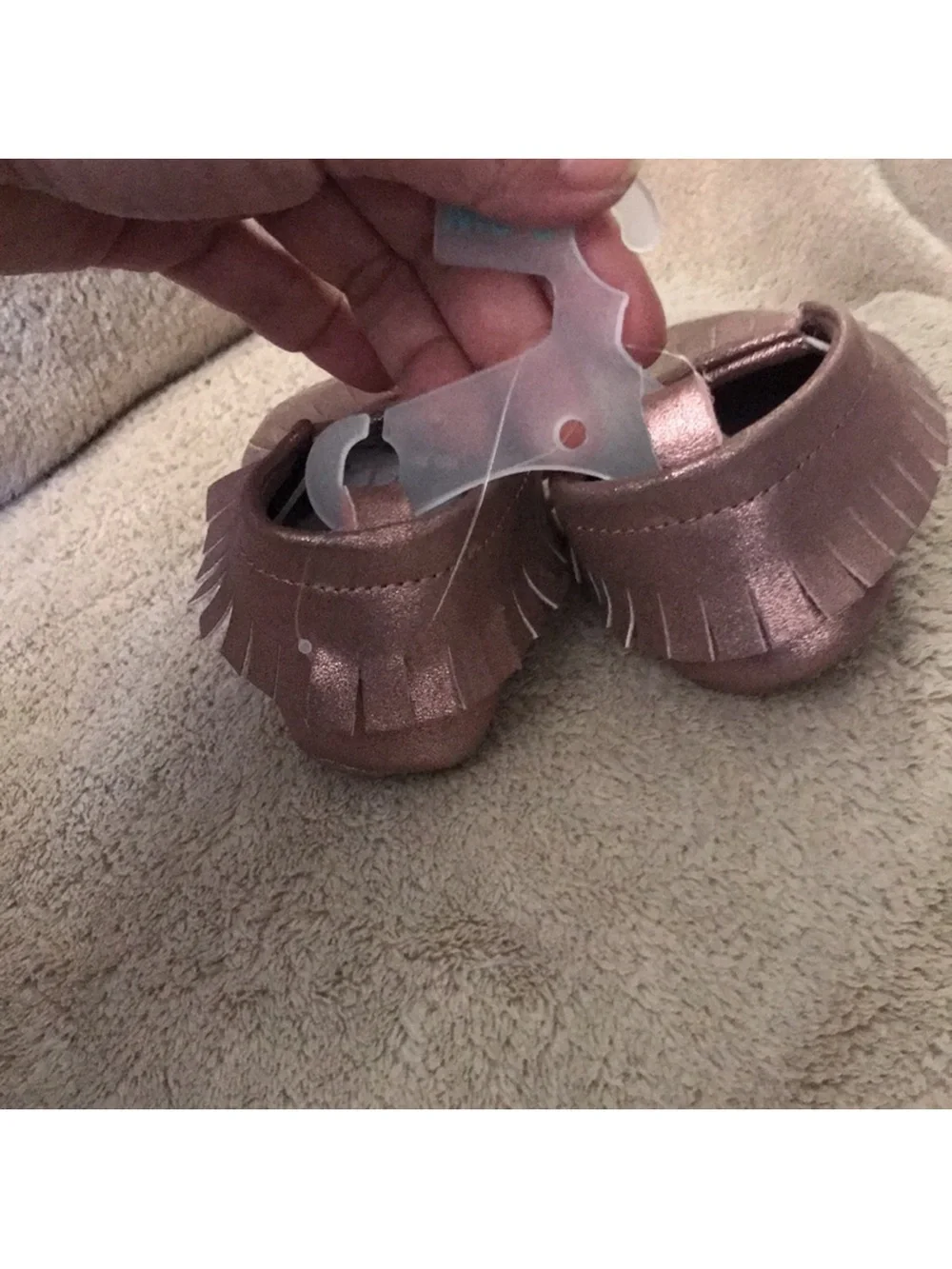 Target Metallic Rose Gold Moccasin Shoes with Fringe - 6-9M